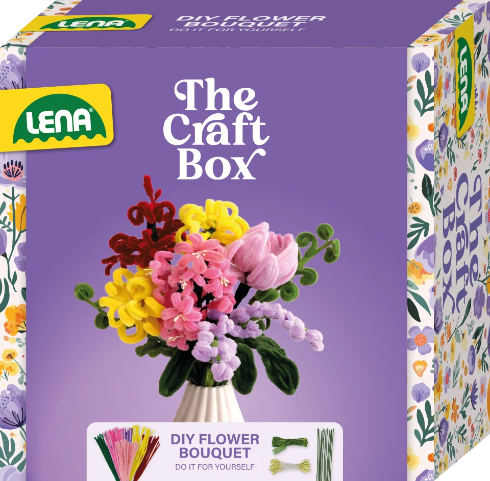 DIY-Set für Blumenstrauß aus Bastelmaterialien mit farbenfrohen Pfeifenputzern und Blütenformen